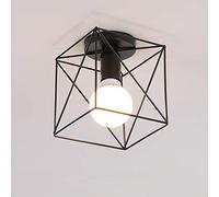Mengjay Retro Industrielle Plafonnier en Métal Noir Cage, Carré Fer Lustre Plafonnier luminaire pour couloir,entrée,allée, porche, chambre, sous sol etc.
