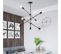 Mengjay Suspension Table à manger Plafonnier Salon - Plafonnier Suspendu Salon Lampe Vintage Lampe à Suspendre 6 Flammes E27 Suspension Noir Industriel pour Chambre Salle à Manger Cuisine (Noir)