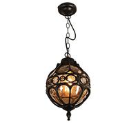 Mengjay Trade Lanterne Suspension Extérieure, Imperméable IP23 Plafonnier Suspendu avec Globe en Verre, E27 Lampes Suspendues, Rétro Lampe Pendentif Pour Restaurant Bar Cuisine Porche Entrée (Black)