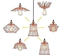Mengjay Vintage Plafonnier Suspension Luminaire Déformable Cordon Géométrique Réglable Pliant Cage,Plafonnier en Métal Cage, Suspension Lustres,suspensio Lampes, Luminaires intérieur (Or rose)