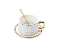 MENGLI-2024 Tasses à café Ensemble de tasses à café et soucoupes bords dorés haute qualité, thé européennes, service anglais l'après-midi, en céramique(Blanc)