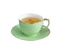 MENGLI-2024 Tasses à café Ensemble de tasses à café et soucoupes bords dorés luxe européen haute qualité, en porcelaine d'os 250ML, thé noir(Green)