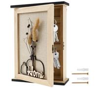 MENIBBLER Armoire à clés murale en bois avec boîte de rangement pour clés et 6 crochets décoratifs - Style vintage minimaliste - Coffre-fort familial pour clés de bureau à domicile - Entrée (fleurs