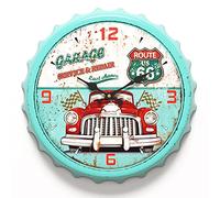 Menterry Horloge murale rétro en fer avec bouchon de bouteille, 33 cm, style vintage antique, silencieuse, fonctionne avec piles, horloge murale créative pour garage, ferme, bureau, bar à bière, cafés