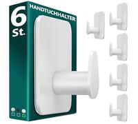 Menz Lot de 6 porte-serviettes sans perçage en acier inoxydable Blanc | Porte-serviettes de salle de bain robuste, crochet adhésif ovale, crochet adhésif pour salle de bain, crochet autocollant