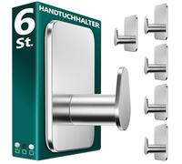 Menz Porte-serviettes sans perçage en acier inoxydable, 6 pièces, Argent | Porte-serviettes de salle de bain robuste, crochet adhésif ovale, crochet adhésif pour salle de bain, crochet autocollant