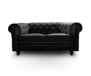 Menzzo A605V2 Contemporain Canapé 2 Places Bois/Velours Noir 80 x 157 x 72 cm