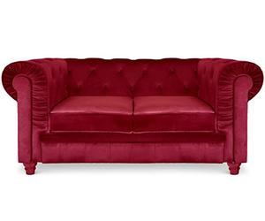 Menzzo A605V2 Contemporain Canapé 2 Places Bois/Velours Rouge 80 x 157 x 72 cm