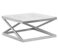 Menzzo Bout de Canapé PALIANO Marbre Blanc & Pieds Argent - Table d’Appoint Design Luxe 57 cm - Meuble Déco Moderne pour Salon, Chambre ou Bureau