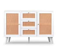 MENZZO Buffet 3 tiroirs et 2 portes avec cannage Dalgora L120cm Blanc