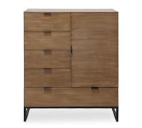 Menzzo Buffet Haut PANARA - 5 Tiroirs & 1 Porte Battante - Bois Chêne Clair - Meuble de Rangement Moderne - L90 x P40 x H112 cm