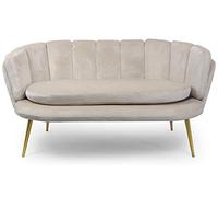 Menzzo Canapé 2 Places Arrondi Brenda en Velours Taupe - Tissu Velours avec Pieds Métal Dorés - Design Contemporain - L138 x P72 x H78 cm