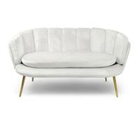 MENZZO Canapé 2 places arrondi Brenda Velours Blanc pieds Or -L138 x P72 x H78 cm