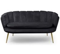 MENZZO Canapé 2 places arrondi Brenda Velours Noir pieds Or -L138 x P72 x H78 cm