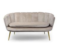 MENZZO Canapé 2 places arrondi Brenda Velours Taupe pieds Or -L138 x P72 x H78 cm
