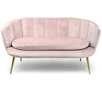 Menzzo Canapé 2 Places Brenda en Velours Rose - Pieds Métal Doré - Design Arrondi Moderne - L138 x P72 x H78 cm