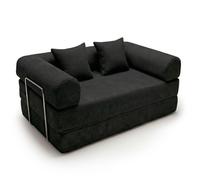 MENZZO Canapé 2 places convertible et modulable Bergerac Velours côtelé Noir -Compressé L156 x P93 x H65 cmSurface de couchage