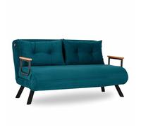 Menzzo Canapé 2 Places Convertible Yolanda Métal Noir et Tissu Bleu Canard