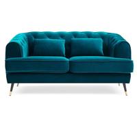 Menzzo Canapé 2 Places Glams - Style Boudoir capitonné - Velours Bleu Canard - L140 x P75 x H85 cm - Design élégant Salon ou Chambre