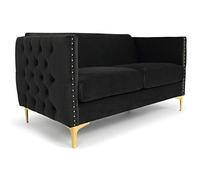 Menzzo Canapé 2 places Joshua en velours L145 x P70 x H74 cm Noir
