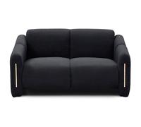 Menzzo Canapé 2 Places MAXIMILIEN - Velours côtelé Noir avec détails en doré - Design Contemporain Chic - Canapé Droit Compact - L150 x P82 x H78 cm