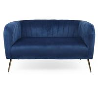 Menzzo Canapé 2 Places Moderne BOMBARO - Velours Bleu - Pieds métal doré - Design Contemporain - L128 cm - Canapé Droit pour Salon, Chambre ou Bureau
