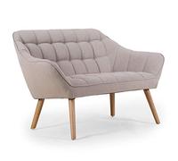 Menzzo Canapé 2 Places scandinave Zentao - Tissu Beige, Design Moderne, Pieds Bois en Diagonale, canapé Droit Confortable