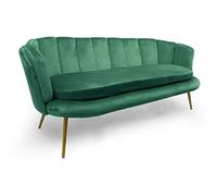 Menzzo Canapé 3 Places Arrondi Brenda Velours Vert - Design Moderne Chic - Style Contemporain - Salon Confortable