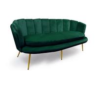 MENZZO Canapé 3 places arrondi Brenda Velours Vert pieds Or -L185 x P76 x H80 cm