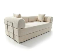MENZZO Canapé 3 places convertible et modulable Bergerac Tissu bouclette Crème -Compressé L204 x P93 x H65 cmSurface de