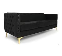 MENZZO Canapé 3 places Joshua Velours Noir -L204 x P70 x H74 cm
