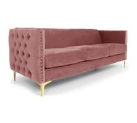 MENZZO Canapé 3 places Joshua Velours Rose -L204 x P70 x H74 cm