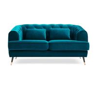 Menzzo Canapé 2 places Glams – Boudoir capitonné velours bleu canard L140 x P75 x H85 cm