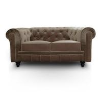 Canapé 2 places Chesterfield en velours taupe - MENZZO - fixe - accoudoirs - style classique