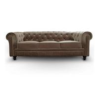 Menzzo Canapé Chesterfield 3 Places Velours Taupe - Canapé Design Élégant avec Dossier Capitonné et Accoudoirs Rembourrés - Sofa Moderne Confortable pour Salon - L203 x P84 x H67 cm