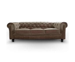 Menzzo Canapé Chesterfield 3 Places Velours Taupe - Canapé Design Élégant avec Dossier Capitonné et Accoudoirs Rembourrés - Sofa Moderne Confortable pour Salon - L203 x P84 x H67 cm