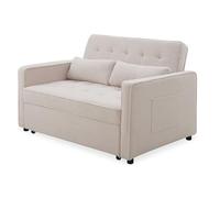 Menzzo Canapé Convertible 2 Places KOMARIA en Tissu Bouclette crème - Petit canapé lit Design scandinave et cocooning - Couchage d’appoint Compact pour Studio et Salon