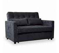 Menzzo Canapé Convertible 2 Places KOMARIA en Velours côtelé Noir - Petit canapé lit Design Moderne et élégant - Couchage d’appoint Compact pour Studio et Salon