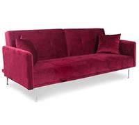 Menzzo Canapé Convertible 3 Places Carla Velours Rouge - Couchage 191 x 102 cm - Design Contemporain - Sofa Convertible Confortable - Salon et Chambre d’Amis