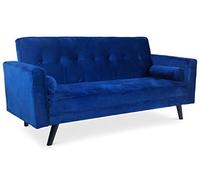 Menzzo Canapé Convertible 3 Places Slow Velours Bleu - Style Scandinave Moderne - Sofa Convertible avec Couchage Quotidien - 2 Coussins Inclus
