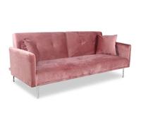 Menzzo Canapé Convertible clic-clac 3 Places Carla - Velours Rose Ultra-Doux - Pieds métal élégants - Convertible en Couchage d’appoint - Design Moderne pour Salon et Chambre