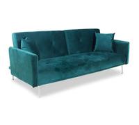 MENZZO Canapé convertible clic-clac 3 places Carla Velours Vert -Canapé : L191 x P92 x H77 cm Canapé-lit : L191 x P102 x H37 cm