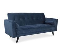 Menzzo Canapé Convertible clic-clac scandinave Slow 3 Places en Velours Bleu - Canapé-lit Moderne Compact - L186 x P75 x H89 cm