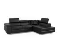 Menzzo Canape Convertible d’Angle Simili Noir - Pieds chromés - Canape Lit avec têtière relevable - Large Accoudoir, Coussins Moelleux & Assise Confortable - L275 x P202 x H90 cm