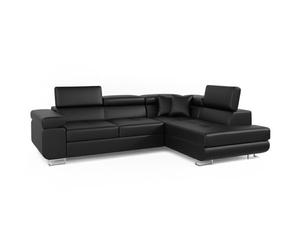 Menzzo Canape Convertible d’Angle Simili Noir - Pieds chromés - Canape Lit avec têtière relevable - Large Accoudoir, Coussins Moelleux & Assise Confortable - L275 x P202 x H90 cm