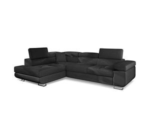 Menzzo Canape Convertible d’Angle Simili Noir - Pieds chromés - Canape Lit avec têtière relevable, Large Accoudoir et Coussins Moelleux - Assise Confortable