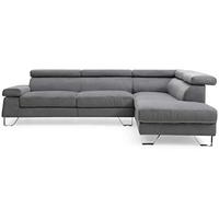 Menzzo Canapé d’Angle 4 Places Quentin Velours Gris foncé - avec têtières relevables - Design Moderne Confortable pour Salon