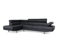 Menzzo Canapé d’Angle Alfa - 5 Places - Noir - Têtières et accoudoirs relevables - Méridienne Droite - Revêtement PU Facile à Entretenir - Design Moderne et Confortable