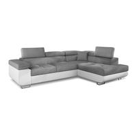 Menzzo Canapé d’Angle Antoni en Simili Blanc & Tissu Gris Clair - Canapé Moderne 5 Places - Angle réversible - L290 x P225 x H85 cm
