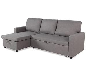 Menzzo Canapé d’Angle Convertible BALAERES - Gris Clair - Tissu Confortable - Couchage d’appoint - Style Moderne et modulable